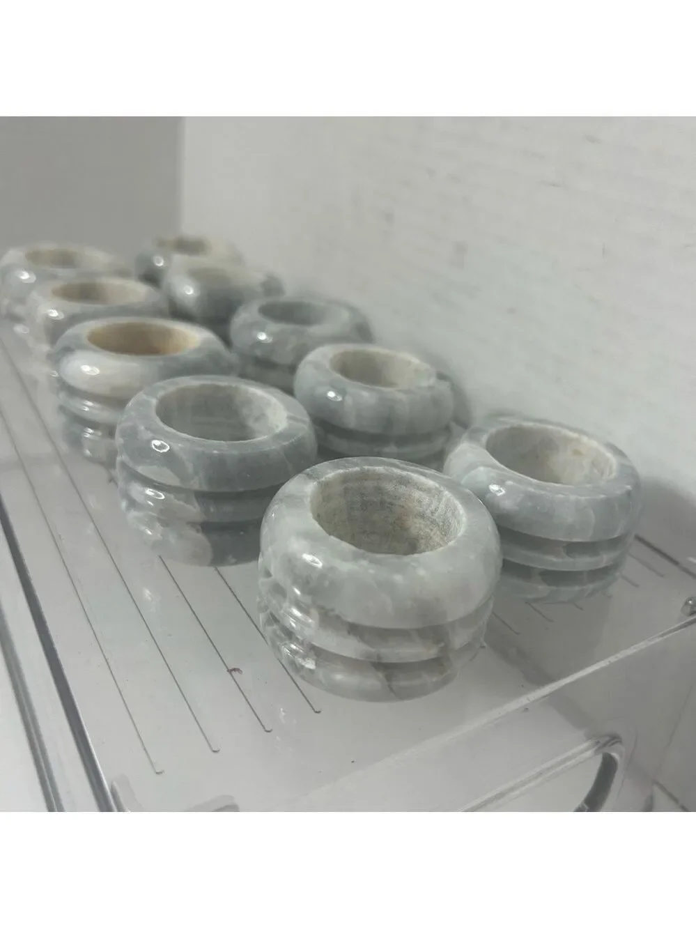 Vintage Napkin Rings Marble Ribbed Gray White Set of 10 Heavy 2x1.5” Modern